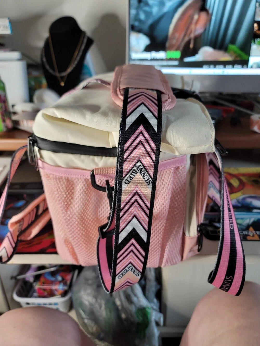 SUNNY BIRD Dual Compartment Insulated Lunch Bag (Pink & Cream)
